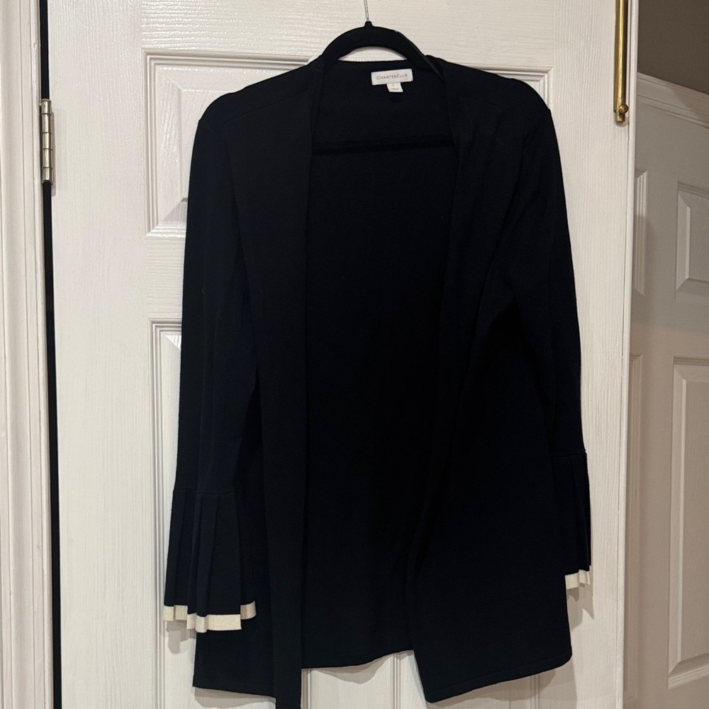 Charter Club Black Cardigan with Cream Accents